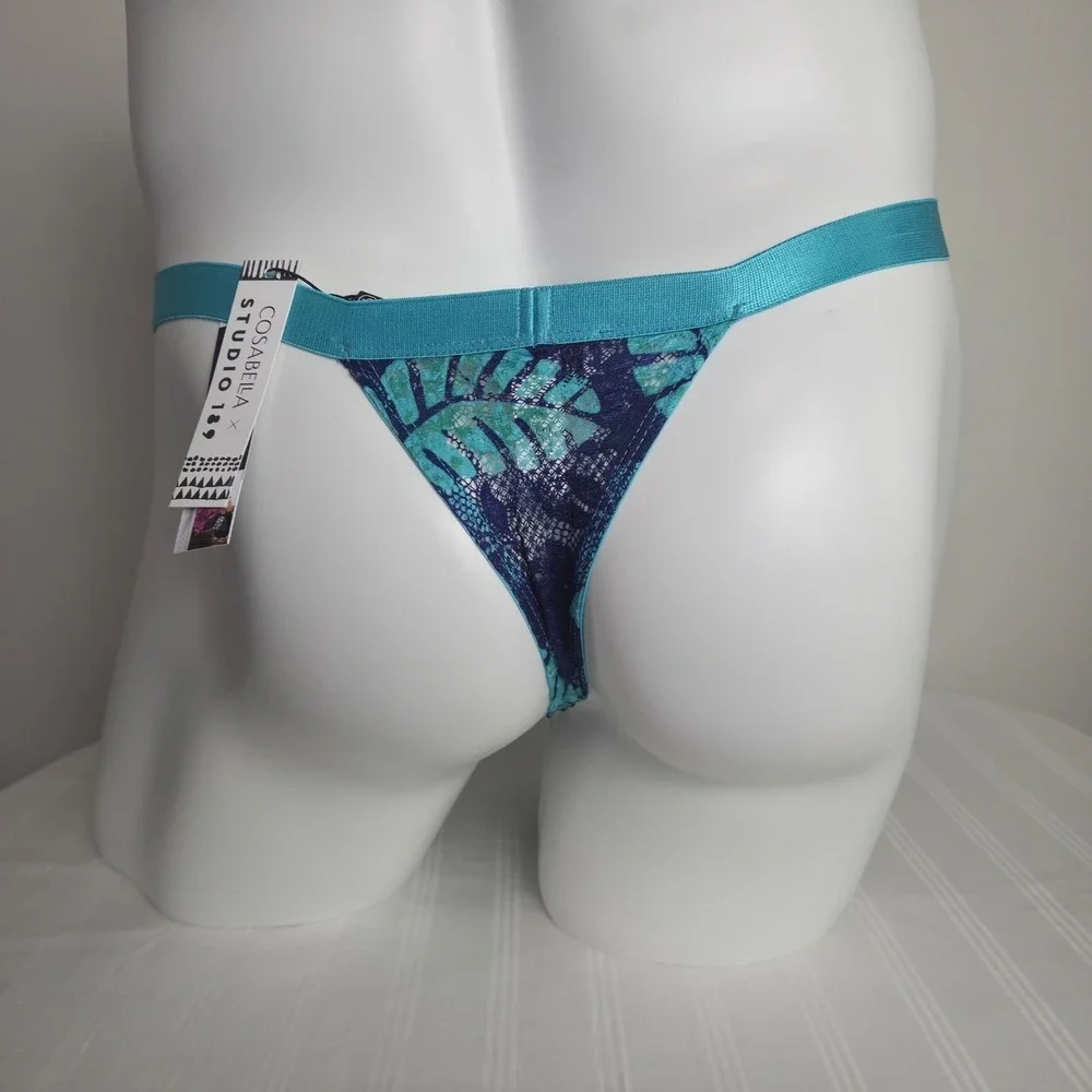 Cosabella Men's Sheer Lace G-String Thong Blue Floral Print Stretch Underwear
